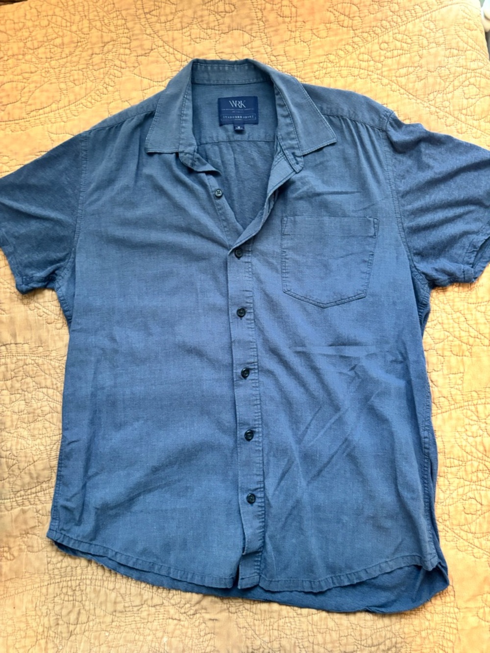 Blue Short-Sleeve Button-Up Shirt